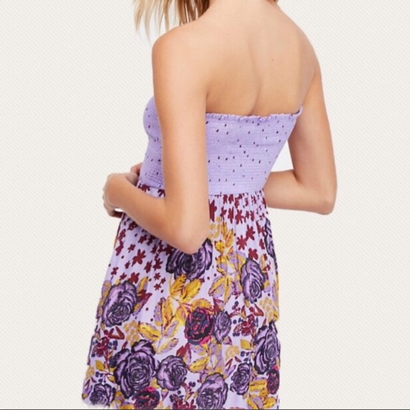 FREE PEOPLE LAVANDER SMOKED CONTRASTING PRINTED TUBE TUNIC - Picture 3 of 5